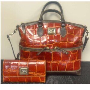 Dooney & Bourke Brown Leather Animal Print Satchel with matching wallet